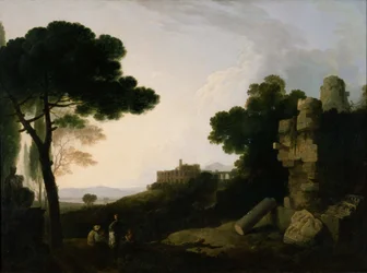 Caprice paysager avec tombeau des Horaces et Curiaces, et la villa de Mécène à Tivoli